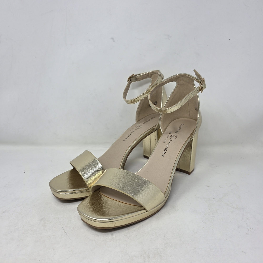 Chinese Laundry Gold Ankle Strap Heels Size 8.5
